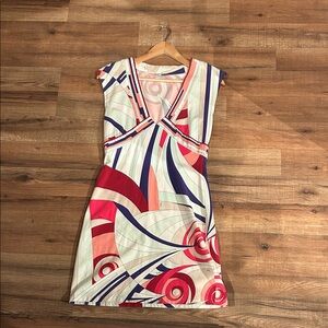 Emilio Pucci Multi-Color Abstract V-Neck Mini Dress
